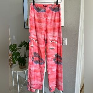 Staud Wide Leg Pants - Pink with Palm Tree Tropical Vibe - SZ 4